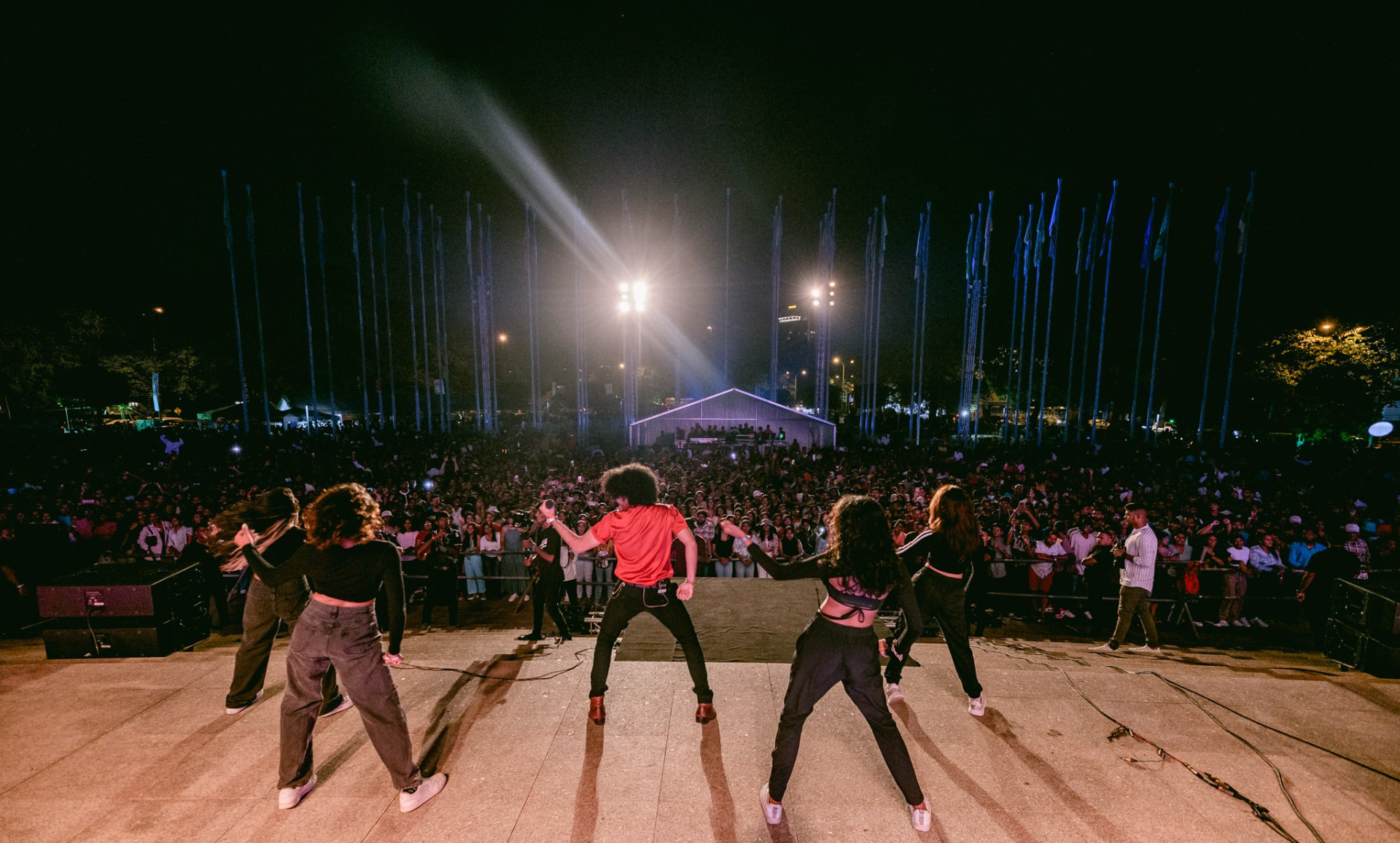 Funk Island performing to a large crowd at a night festival in Sri Lanka