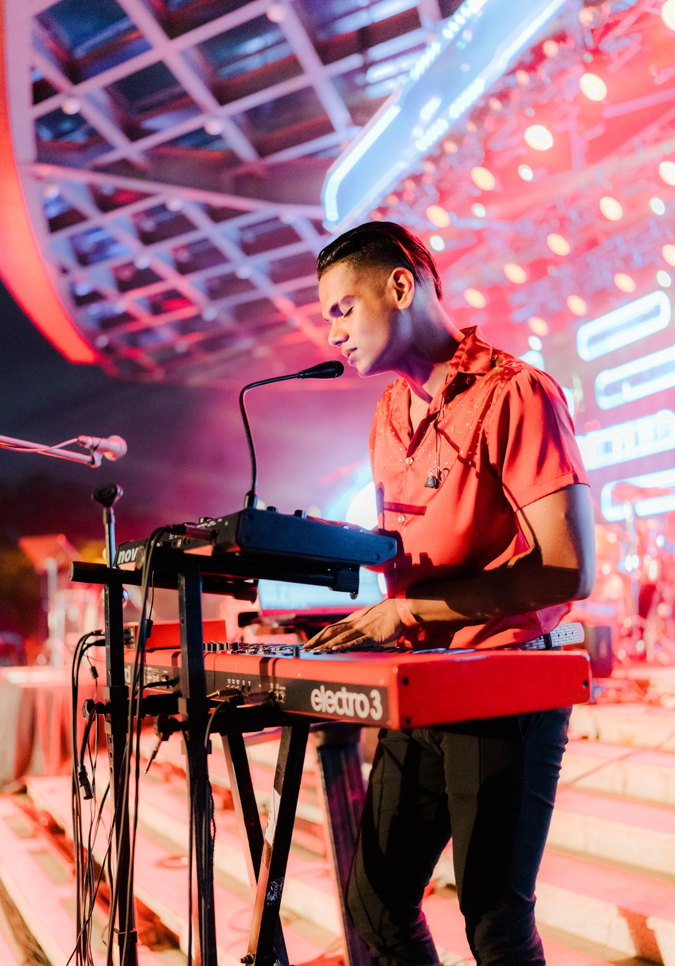 Keys and synth close-up during a Funk Island live show